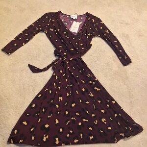 NWT Leota Aubergine Cheetah Spots Jersey Wrap Dress